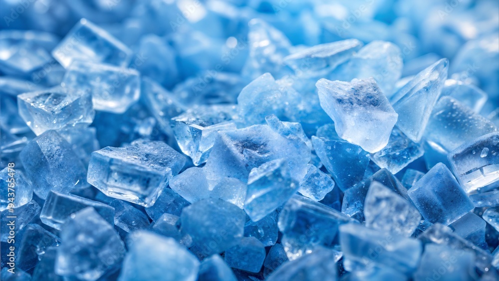 Blue Crystals Close-Up, Shimmering and Cool, Ice-Like Texture Blue Crystals Close-Up, Shimmering and Cool, Ice-Like Texture