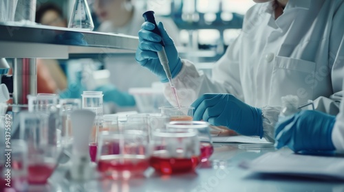 Team of researchers conducting various laboratory tests and experiments, surrounded by scientific tools and materials.