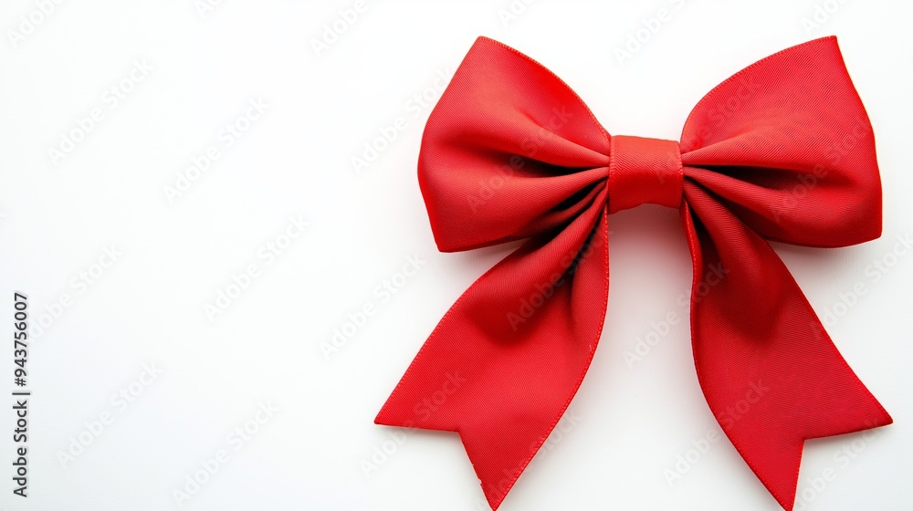 Large red bow is lying on a white background with plenty of copy space. This festive image is perfect for adding a touch of elegance to any project Large red bow is lying on a white background with plenty of copy space. This festive image is perfect for adding a touch of elegance to any project