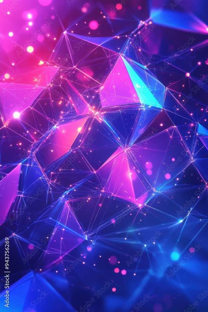 Abstract Neon Geometric Background with Purple and Blue Triangles and Lights. Abstract Neon Geometric Background with Purple and Blue Triangles and Lights.