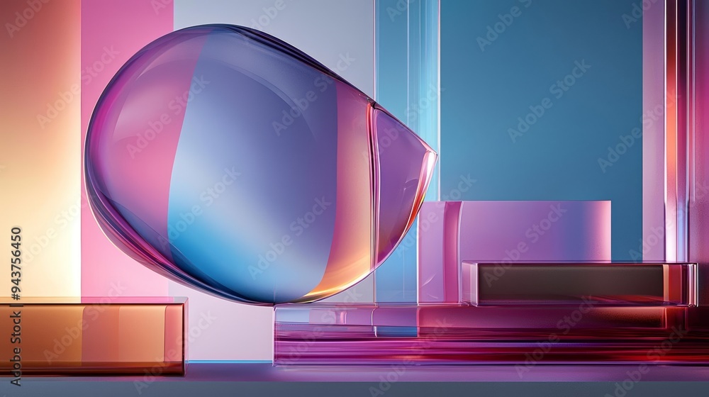 Fototapeta premium Abstract geometric shapes float in a weightless pastel realm, their translucent surfaces softly blending monochrome hues in an ethereal atmosphere