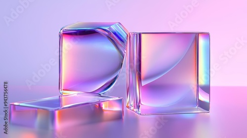 Abstract geometric shapes float in a weightless pastel realm, their translucent surfaces softly blending monochrome hues in an ethereal atmosphere
