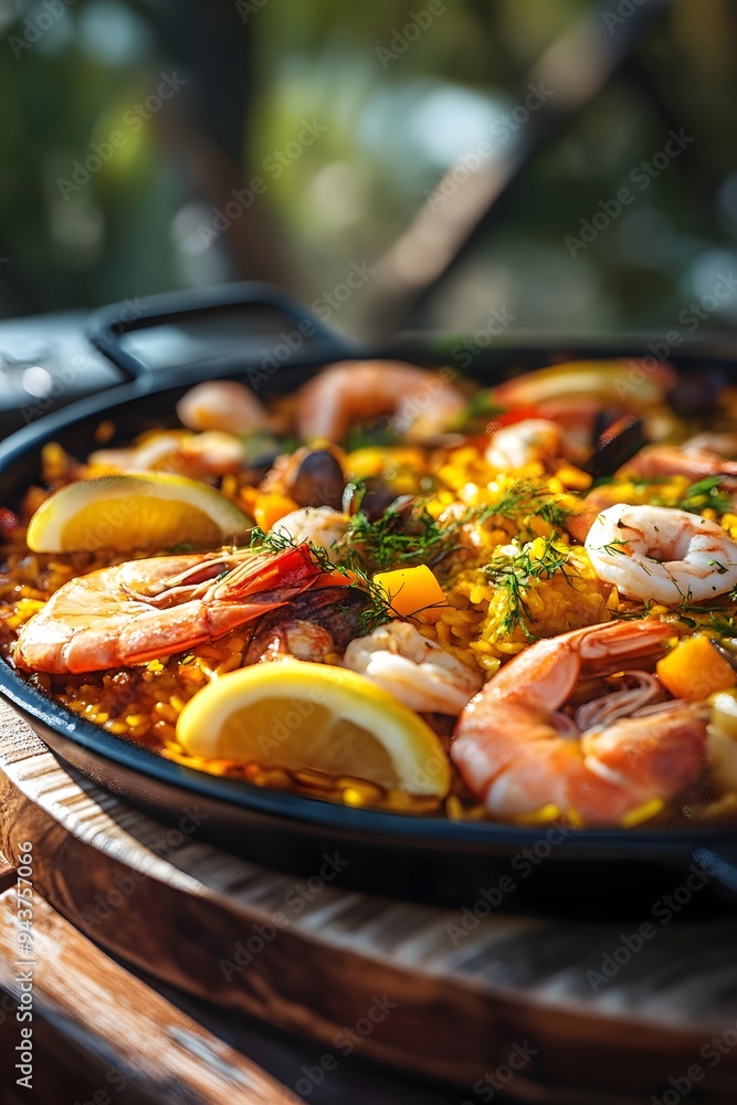 Photo of rice with seafood, paella, Mediterranean Diet Photo of rice with seafood, paella, Mediterranean Diet