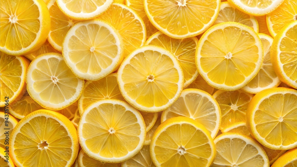Sliced Lemons in Vibrant Yellow Tones, Fresh and Juicy Citrus Fruit, Close-Up Sliced Lemons in Vibrant Yellow Tones, Fresh and Juicy Citrus Fruit, Close-Up
