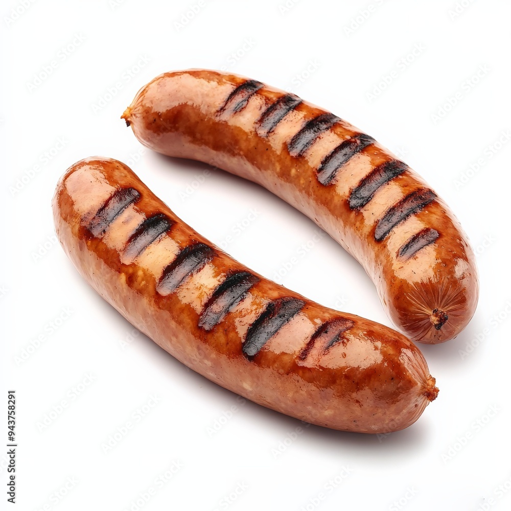 Grilled Sausages on White Background. Grilled Sausages on White Background.