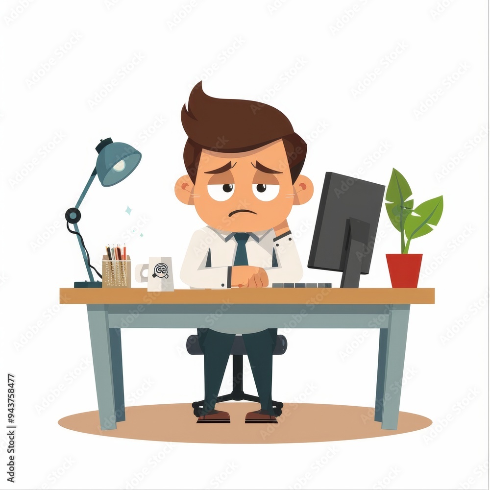 Sad office worker drawing, tired manager, sad person, having bad day, overworked burnout Sad office worker drawing, tired manager, sad person, having bad day, overworked burnout