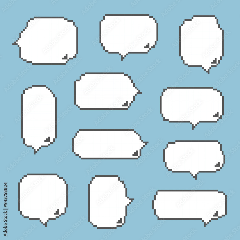 collection set of retro game 8bit pixel speech bubble balloon, flat design vector illustration collection set of retro game 8bit pixel speech bubble balloon, flat design vector illustration