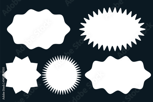 Starburst labels and badges. Special offer sale stickers. Promo icons with star edges. 