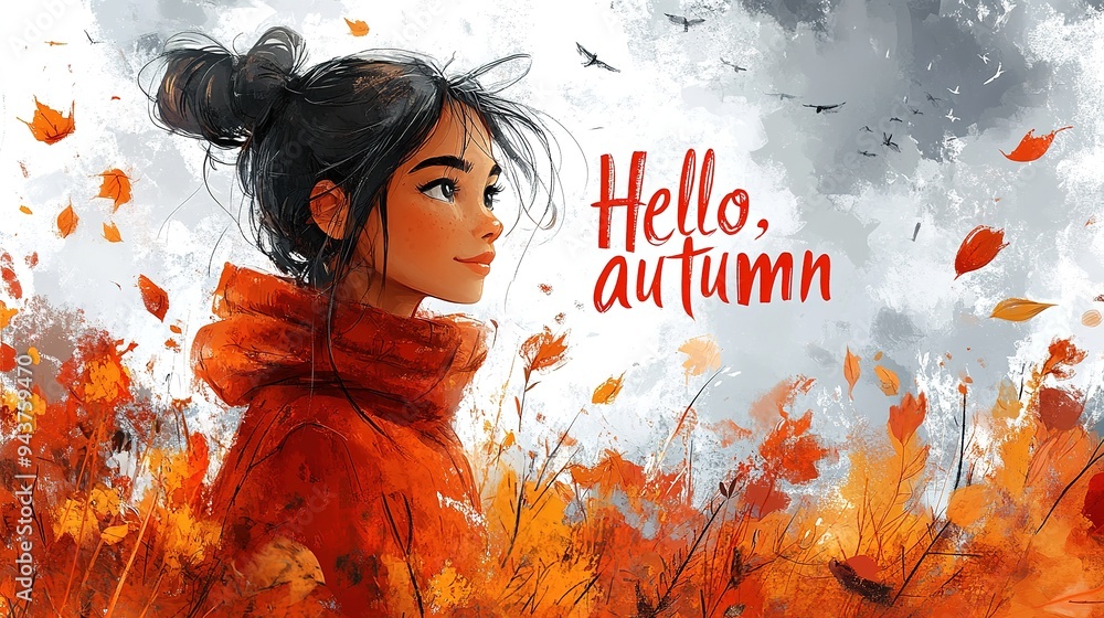 Hello autumn watercolor banner. greeting card with Pumpkins, inscriptions, leaves, acorn and mountain ash on white background. autumn border frame Hello autumn watercolor banner. greeting card with Pumpkins, inscriptions, leaves, acorn and mountain ash on white background. autumn border frame