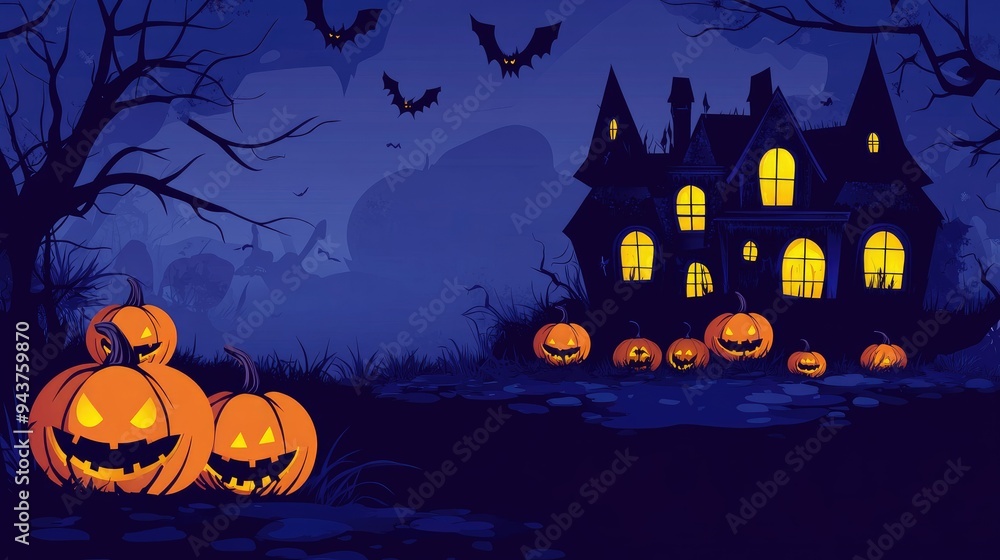 Halloween background with pumpkins and haunted house Halloween background with pumpkins and haunted house
