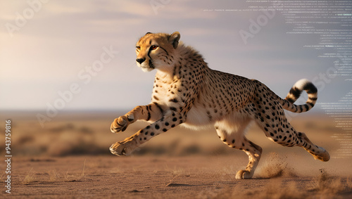 Title: A majestic cheetah in midsprint, its fur a vib

 photo