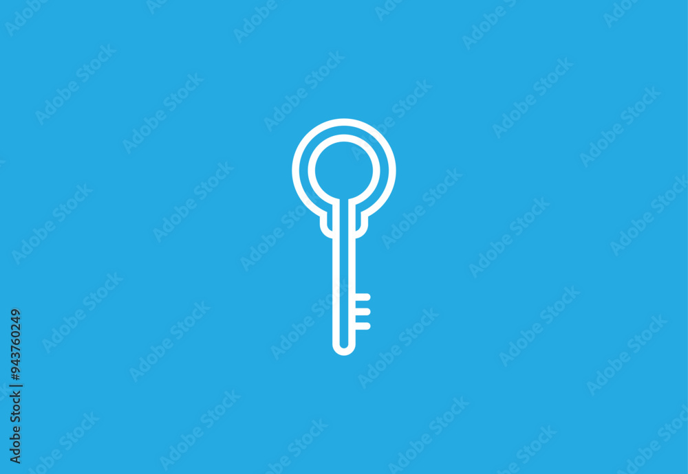 Minimalist White Key Logo on Blue Background - Secure Access Symbol Minimalist White Key Logo on Blue Background - Secure Access Symbol