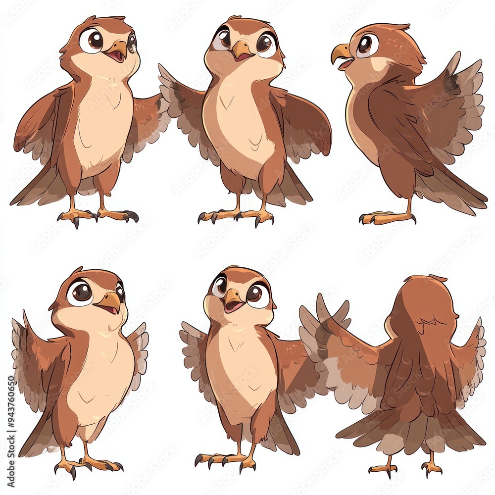 A cartoon-style illustration of a bird character in various poses. A cartoon-style illustration of a bird character in various poses.
