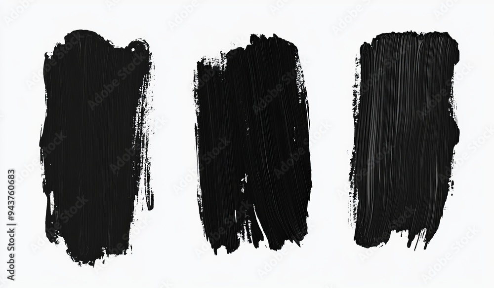 Fototapeta premium White background with isolated strokes. A set of black marker paint textures.