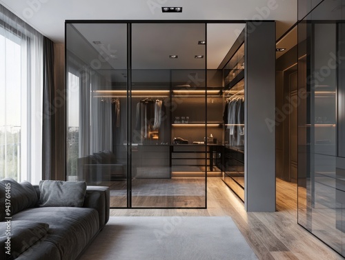 concept of wardrobe in dark grey tone