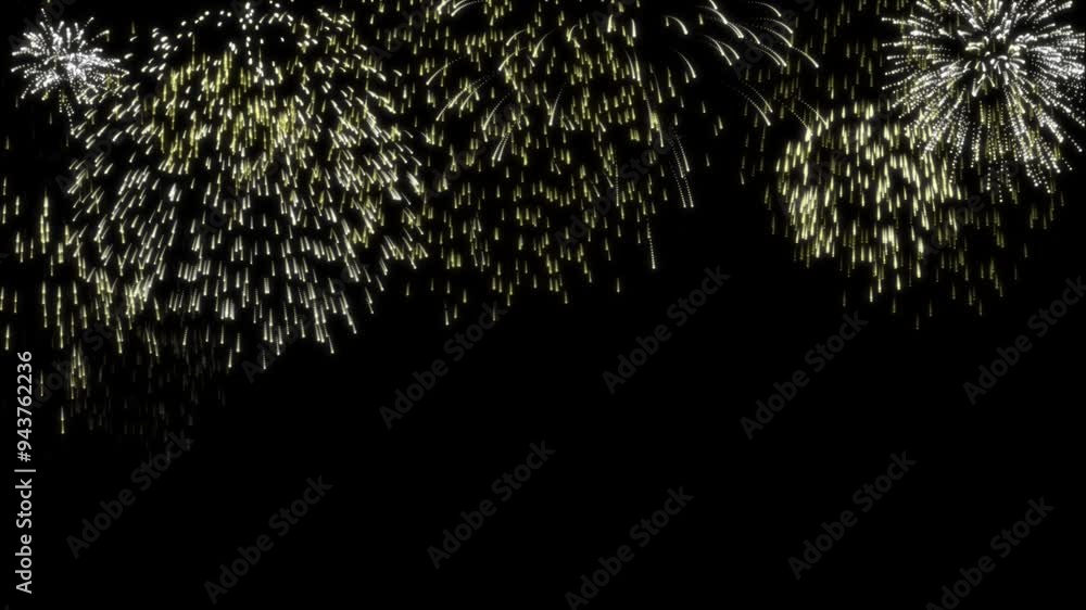 lots of fireworks exploding with yellow or gold 4k animation
