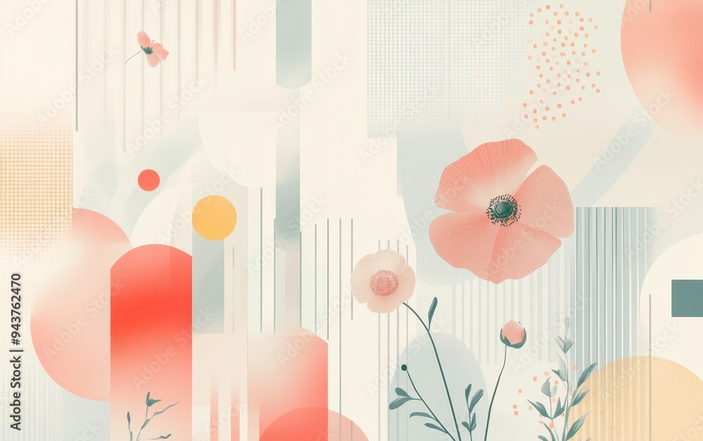 Abstract Floral Background with Geometric Shapes and Soft Colors. Abstract Floral Background with Geometric Shapes and Soft Colors.