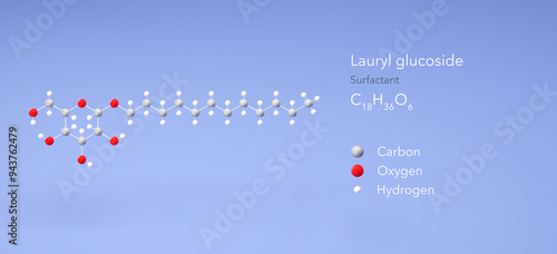 lauryl glucoside molecule, molecular structure, glycoside, 3d model, Structural Chemical Formula and Atoms with Color Coding photo