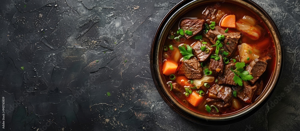 Braised beef stew noodle is a well known Asian dish that was originally made with sliced beef. with copy space image. Place for adding text or design Braised beef stew noodle is a well known Asian dish that was originally made with sliced beef. with copy space image. Place for adding text or design