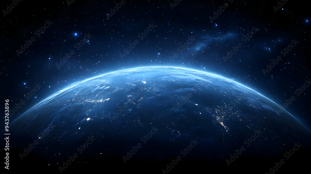 A stunning view of Earth from space, with a glowing blue atmosphere against a backdrop of twinkling stars. A stunning view of Earth from space, with a glowing blue atmosphere against a backdrop of twinkling stars.