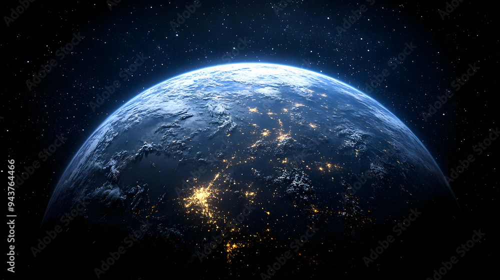 A stunning view of Earth from space, with city lights twinkling across the planet's surface. A stunning view of Earth from space, with city lights twinkling across the planet's surface.