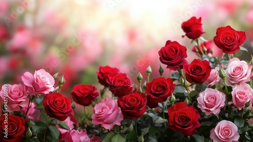 Valentine's day background with red and pink rose flowers