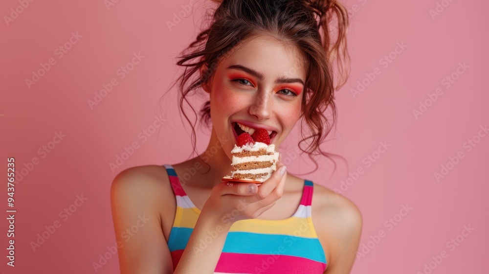 The woman eating cake