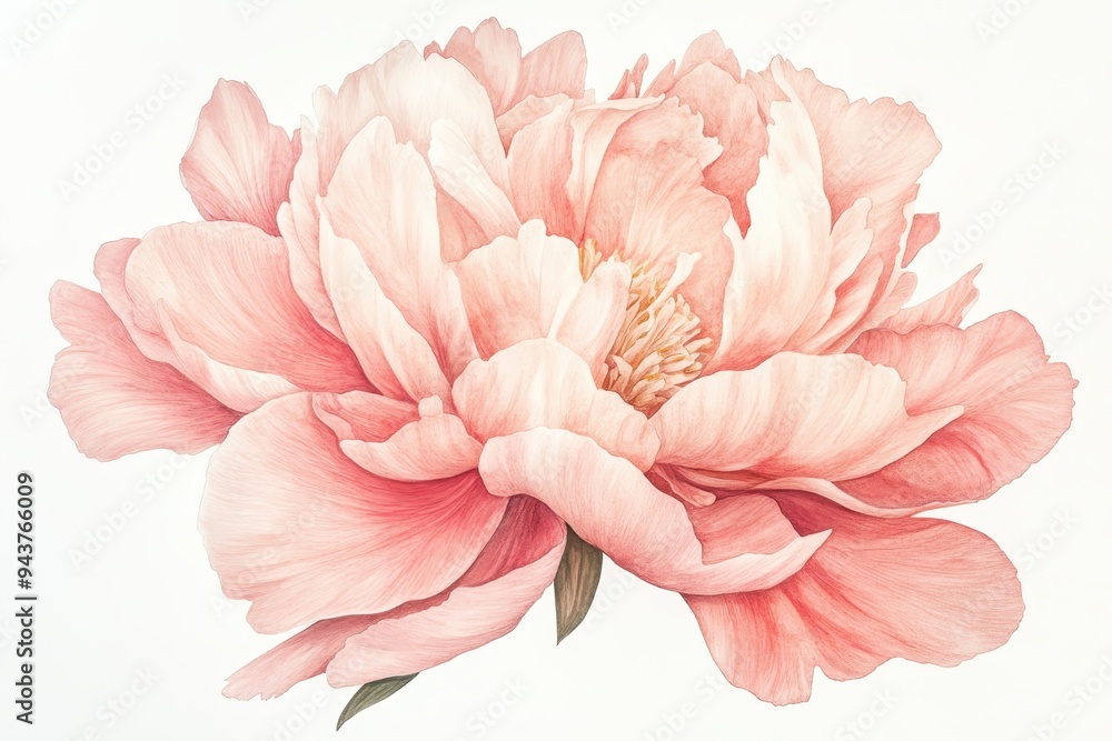 Watercolor Illustration of a Delicate Pink Peony Flower Isolated on White Background. Watercolor Illustration of a Delicate Pink Peony Flower Isolated on White Background.