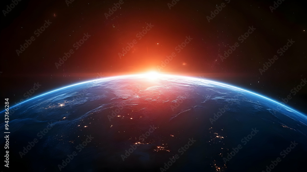 Obraz premium A stunning view of Earth with a sunrise in the background.