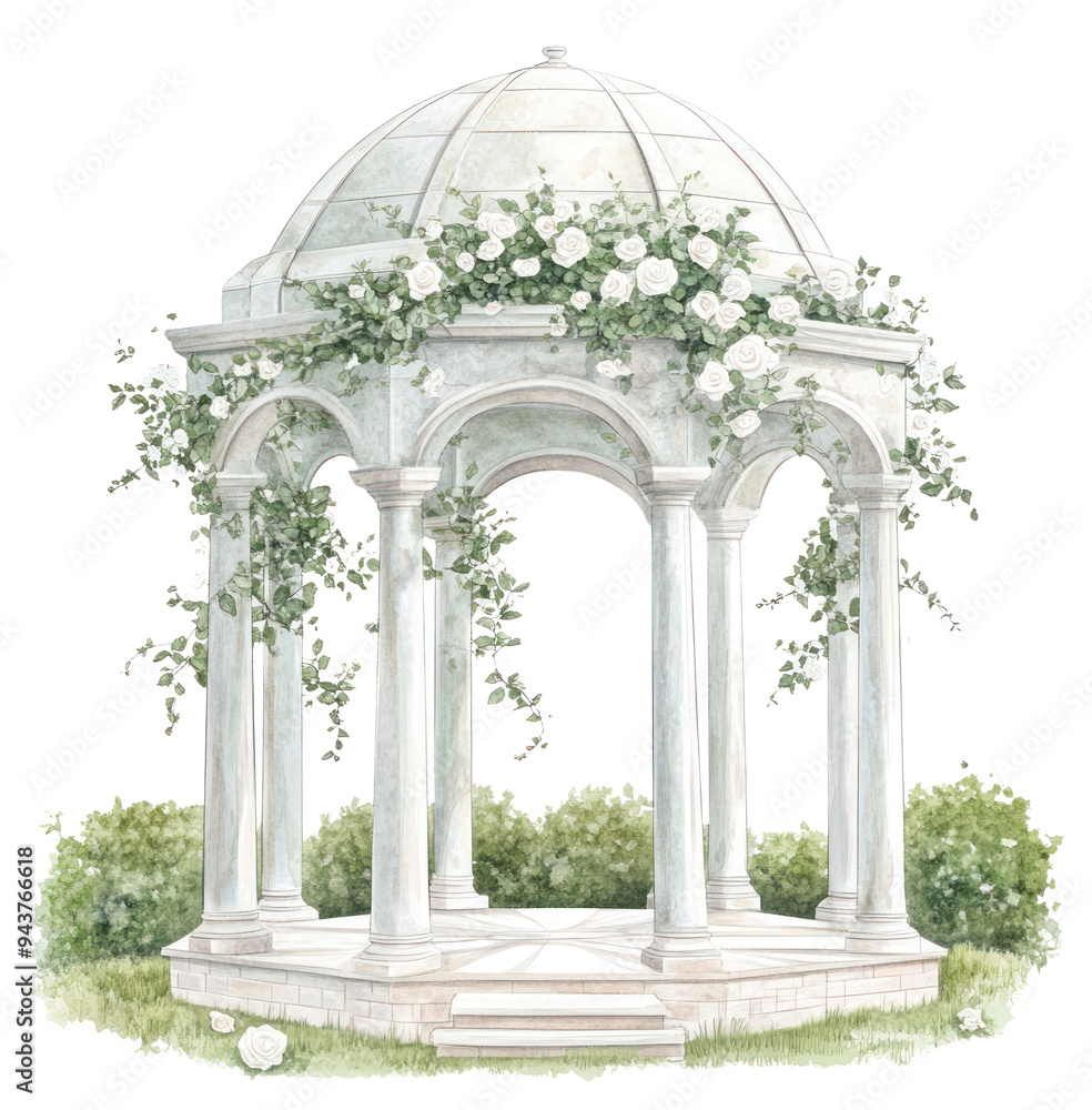 Naklejka premium PNG Elegant garden gazebo with flowers
