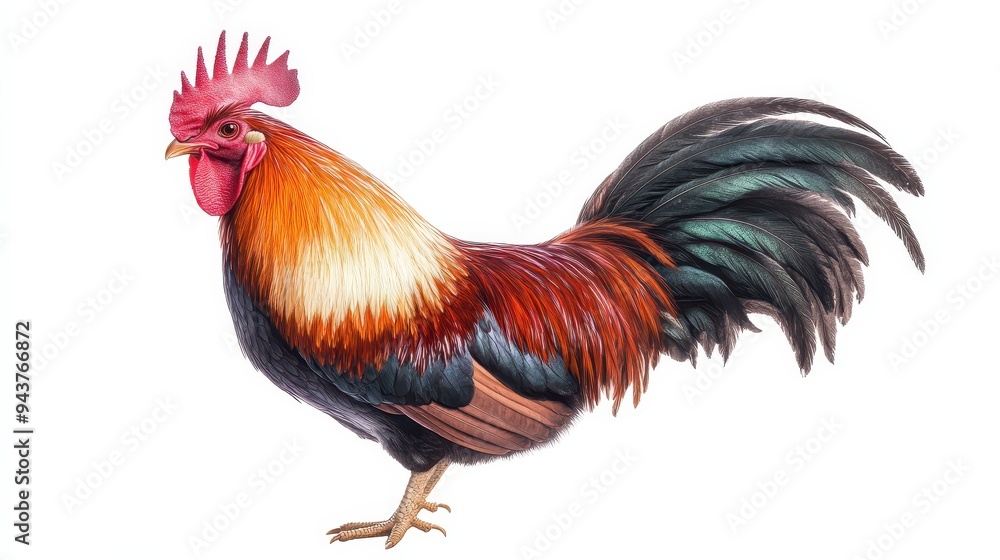 A rooster with a black beak and a red head A rooster with a black beak and a red head