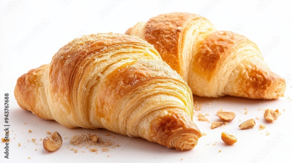 Two croissants with a sprinkle of nuts on top Two croissants with a sprinkle of nuts on top