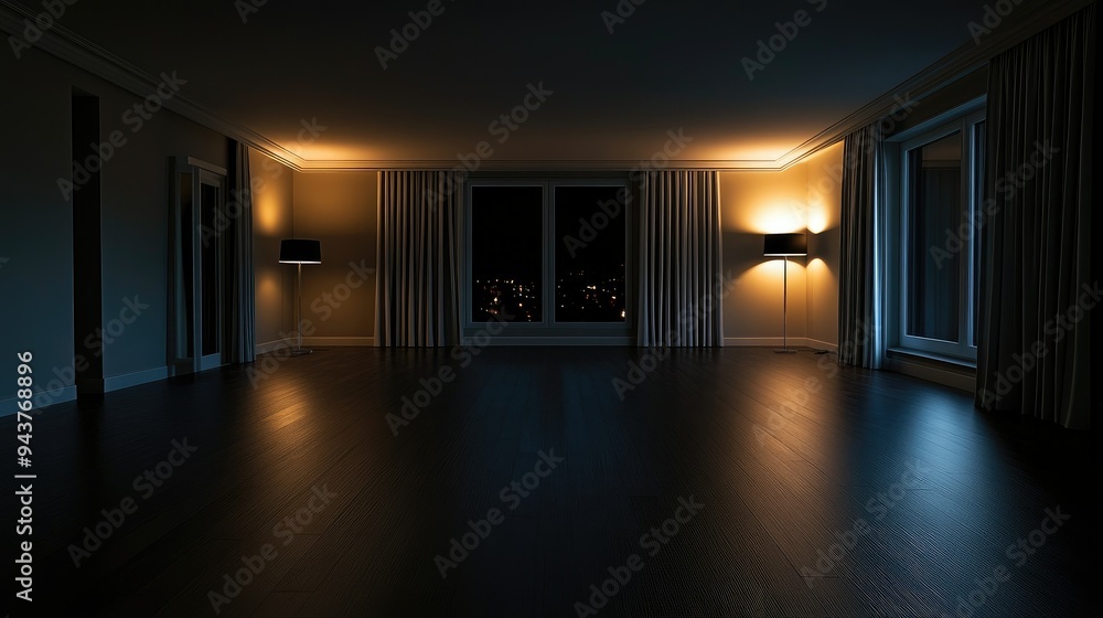 Empty elegant dark room at night with copy space Empty elegant dark room at night with copy space