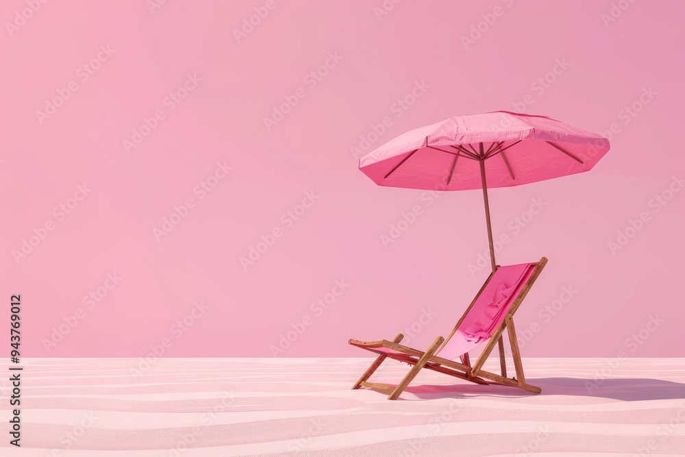 3D Beach Chair and Umbrella Icon for Summer Vacation Concept 3D Beach Chair and Umbrella Icon for Summer Vacation Concept