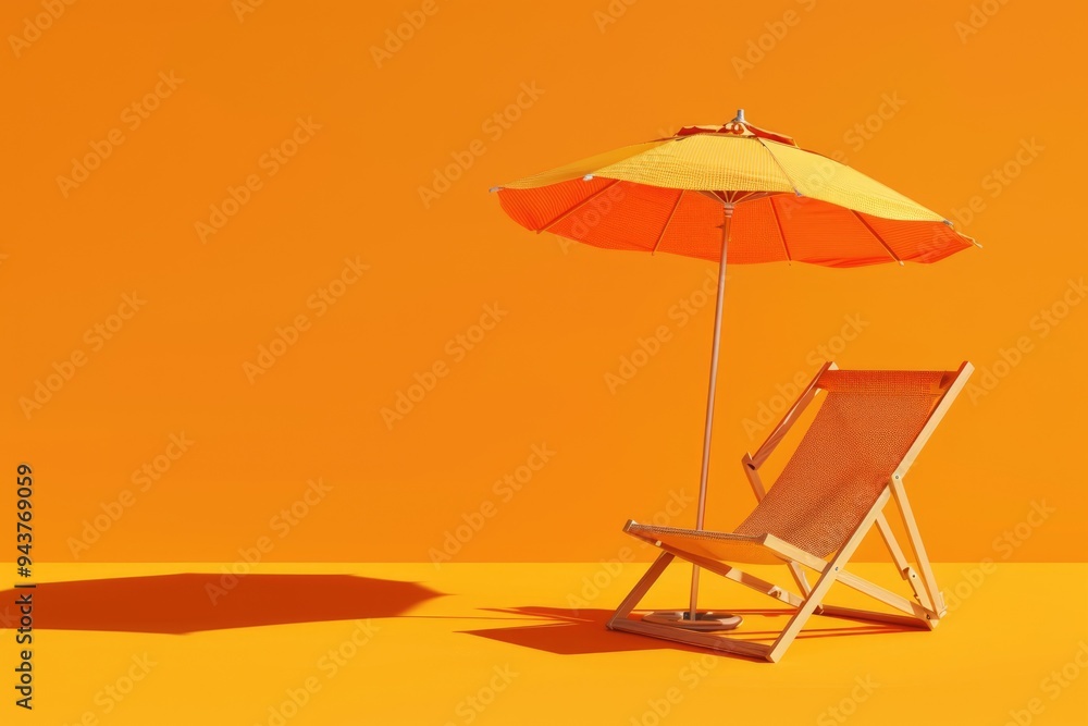 3D Beach Chair and Umbrella Icon for Summer Vacation Concept 3D Beach Chair and Umbrella Icon for Summer Vacation Concept