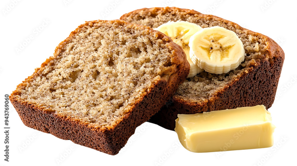 Banana Bread Slices with Butter and Transparent Background Banana Bread Slices with Butter and Transparent Background