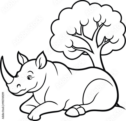 Fun rhino coloring page with a standout horn line art for kids to explore their artistic side





