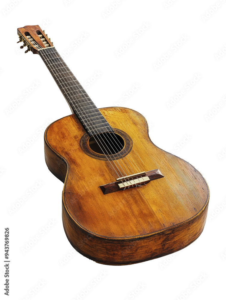 Fototapeta premium Vintage Acoustic Guitar with Worn Finish and Natural Wood