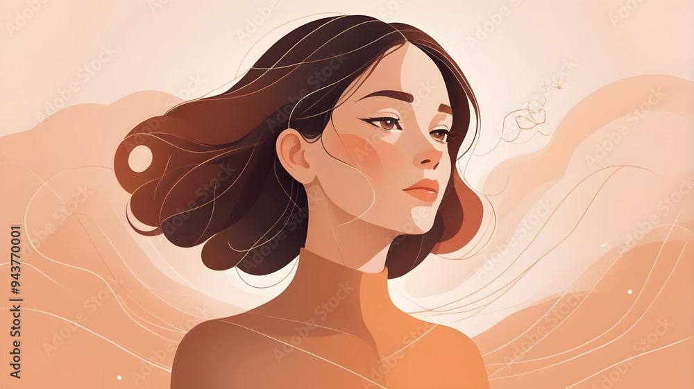 Elegant Female Profile in Digital Art, Serene Expression, Warm Palette Elegant Female Profile in Digital Art, Serene Expression, Warm Palette