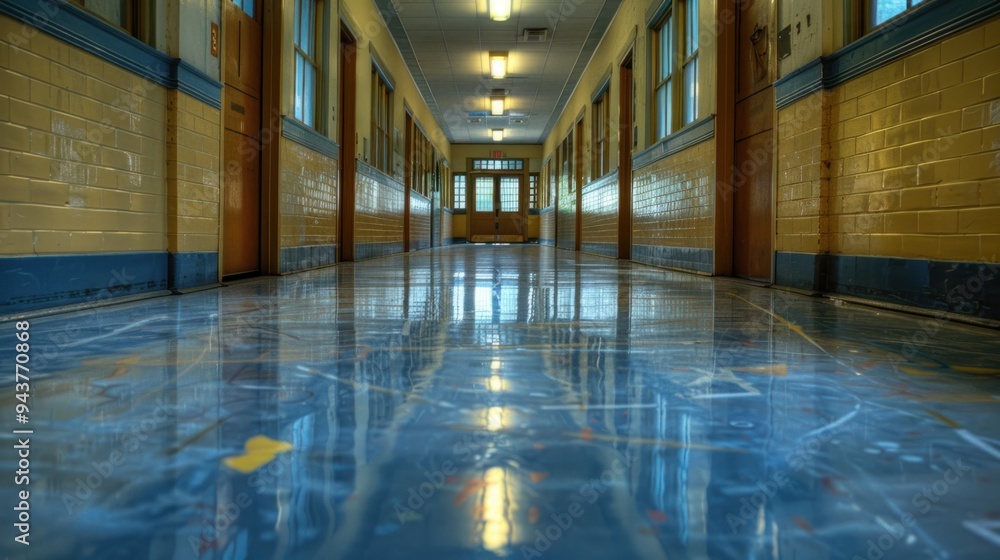 Fototapeta premium Vibrant High School Hallway Filled with Students and Lockers