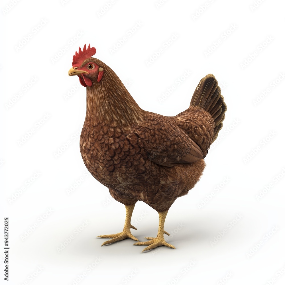 Fototapeta premium Brown Hen Isolated on White Background.