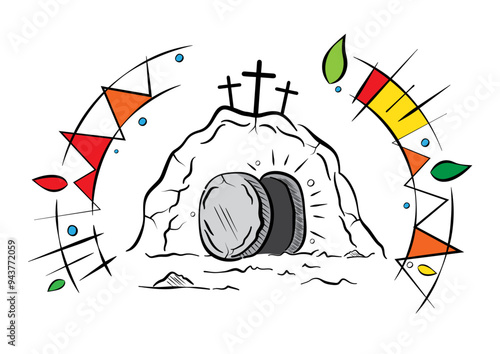 Jesus’ empty tomb with the stone rolled aside