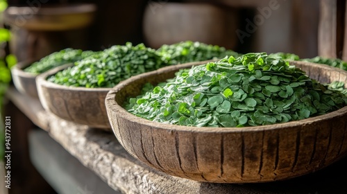 herbal medicine culture, centella asiatica leaves gathered and preserved for traditional herbal medicine, showcasing the cultural significance of this plant in natural remedies photo