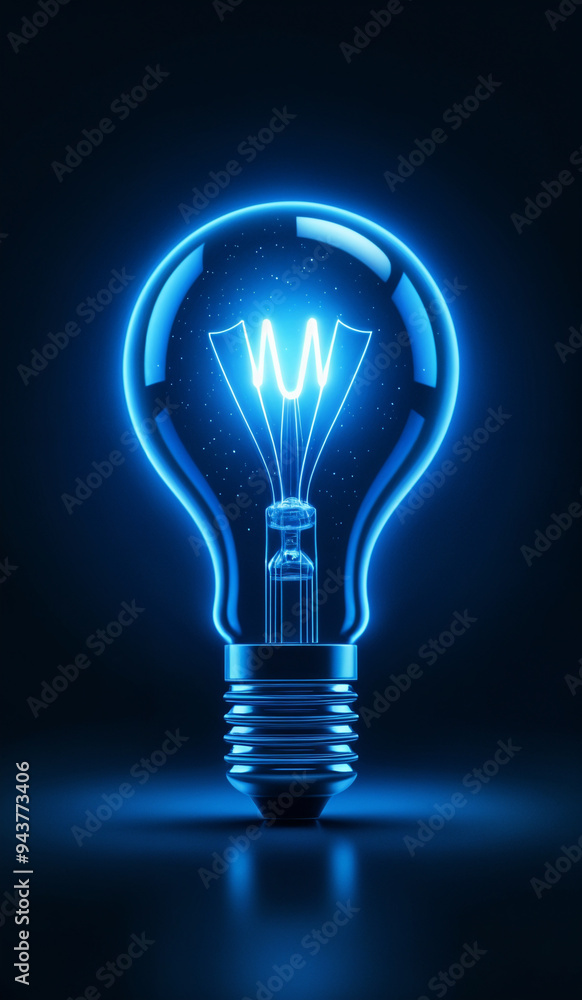 Blue holographic glowing lightbulb with copy space. Blue holographic glowing lightbulb with copy space.