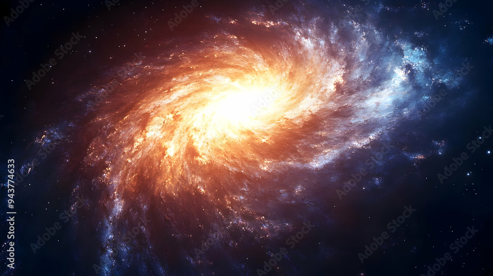 Fototapeta premium A swirling galaxy with a bright core and scattered stars.