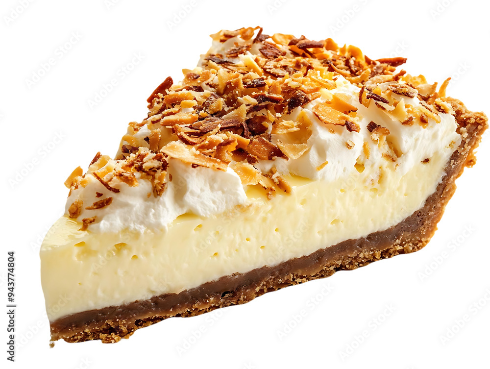Coconut Cream Pie with Toasted Coconut Flakes on a Transparent Background Coconut Cream Pie with Toasted Coconut Flakes on a Transparent Background