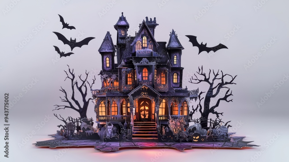 3D Haunted House Halloween Pop-up Card with Spooky Theme 3D Haunted House Halloween Pop-up Card with Spooky Theme