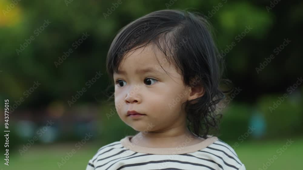 close up happy toddler baby girl standing in the park close up happy toddler baby girl standing in the park