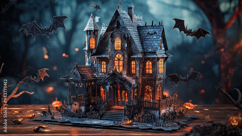 Spooky Halloween 2024 Pop-Up Card with 3D Haunted House Spooky Halloween 2024 Pop-Up Card with 3D Haunted House