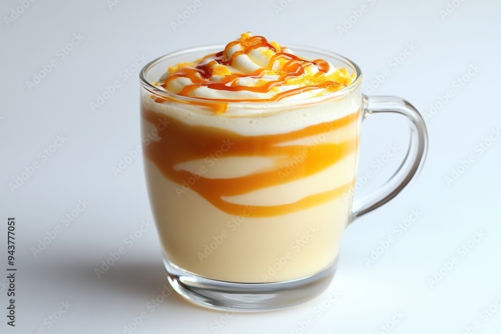 A delightful caramel latte topped with whipped cream and drizzled caramel syrup in a clear glass mug. Perfect for coffee lovers and cozy moments. Generated AI A delightful caramel latte topped with whipped cream and drizzled caramel syrup in a clear glass mug. Perfect for coffee lovers and cozy moments. Generated AI